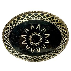 Vintage Etched Starburst Theme Dark Blue Color Oval‎ Belt Buckle Marked W